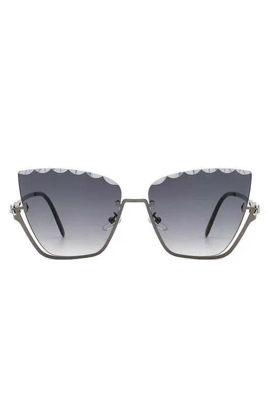 Half Frame Square Tinted Cat Eye Sunglasses - Black/Gray