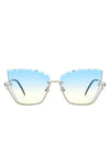 Half Frame Square Tinted Cat Eye Sunglasses - Blue