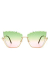 Half Frame Square Tinted Cat Eye Sunglasses - Green