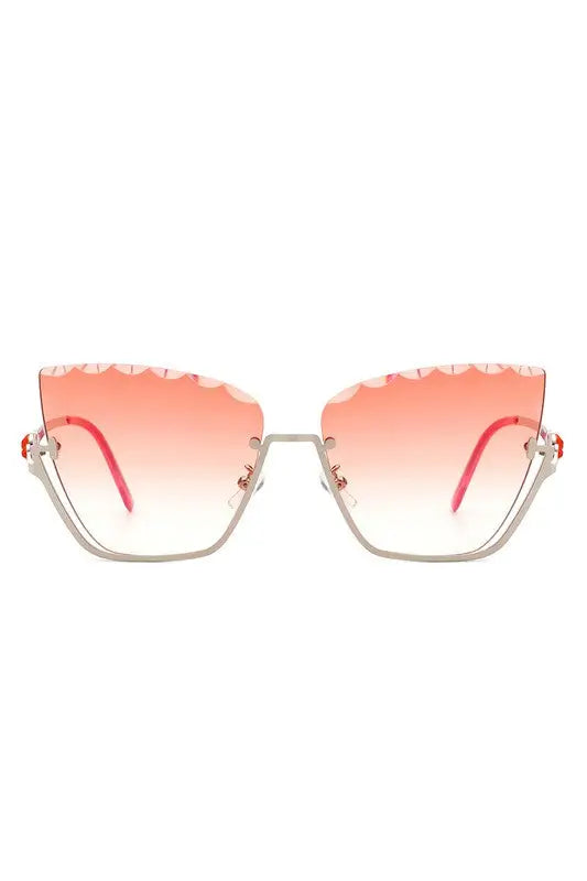 Half Frame Square Tinted Cat Eye Sunglasses - Pink