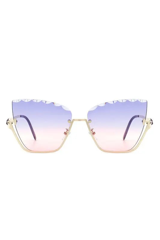 Half Frame Square Tinted Cat Eye Sunglasses - Purple