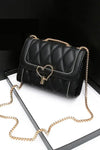 Heart Buckle PU Leather Crossbody Bag - Black - Bags