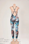 High Stretch Tie-Dye Print Strappy Yoga Jumpsuit - Jumpsuits