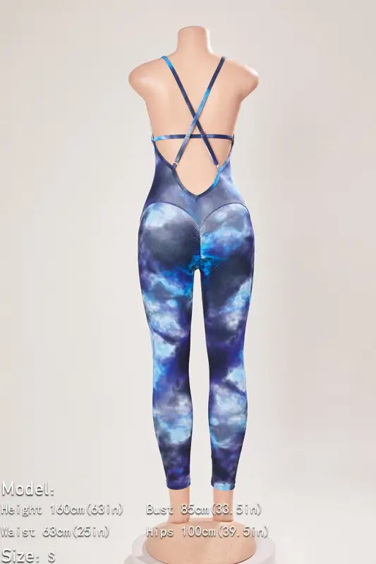 High Stretch Tie-Dye Print Strappy Yoga Jumpsuit - Jumpsuits