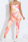 High Stretch Tie-Dye Print Strappy Yoga Jumpsuit - S / Pink