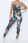High Stretch Tie-Dye Print Strappy Yoga Jumpsuit - S / Rust
