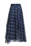 High Waist Plaid Double-Layer Mesh Midi Skirt - Skirts