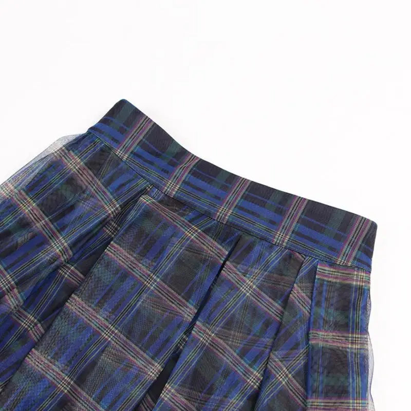 High Waist Plaid Double-Layer Mesh Midi Skirt - Skirts