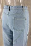 High Waist Rhinestone Knee Cutout Jeans - Denim