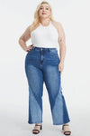 High Waist Two-Tone Patched Wide Leg Jeans (0-22W) - Blue