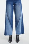 High Waist Two-Tone Patched Wide Leg Jeans (0-22W) - Denim