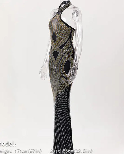 Hollywood Rhinestone Beaded Floor Length Dress (S-2XL)