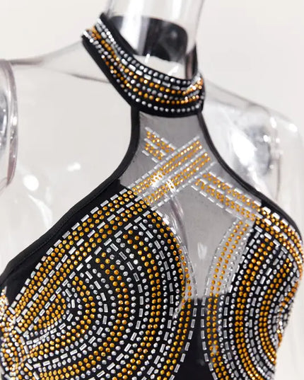 Hollywood Rhinestone Beaded Floor Length Dress (S-2XL)