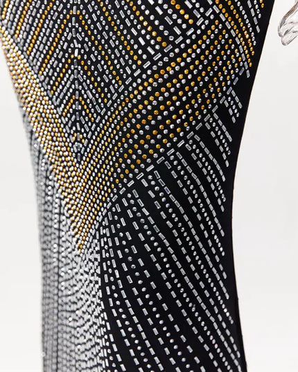 Hollywood Rhinestone Beaded Floor Length Dress (S-2XL)