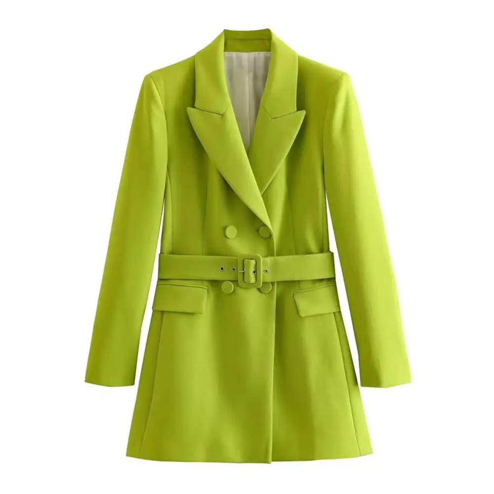 In Alignment Double Breasted Belted Blazer - S / Lime Green