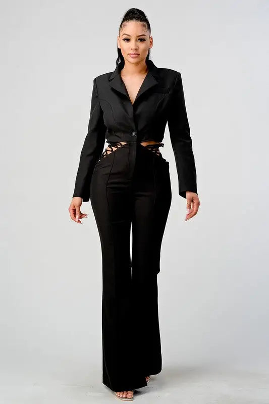 In My Lane Strappy Cut-Out Waist Long Sleeve Jumpsuit