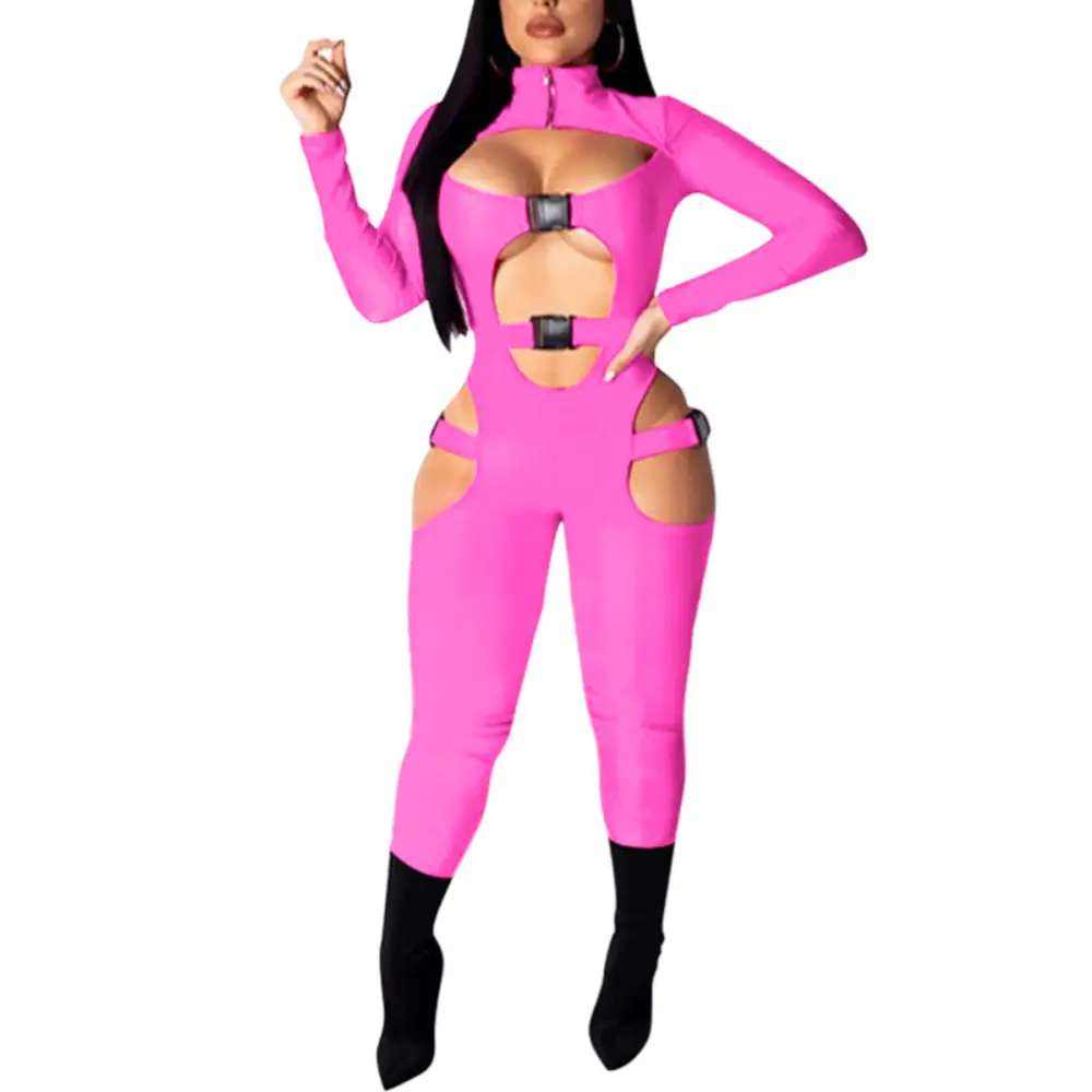In My Zone Buckle Cutout Jumpsuit (S - 2XL) - S / Pink