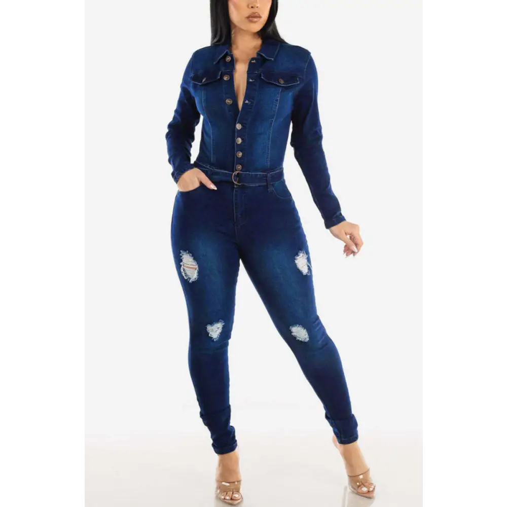 It’s Destiny Ripped Skinny Belted Jumpsuit (S - 2XL) - S