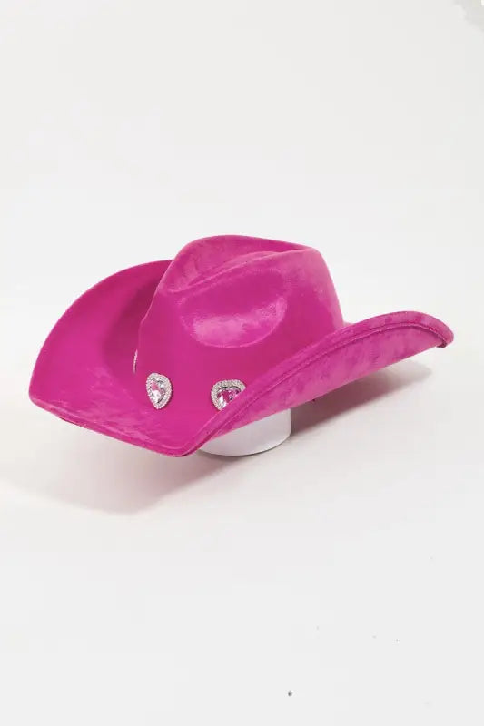 It’s The Rhinestone Pave Heart Cowboy Hat - Fuchsia - Hats