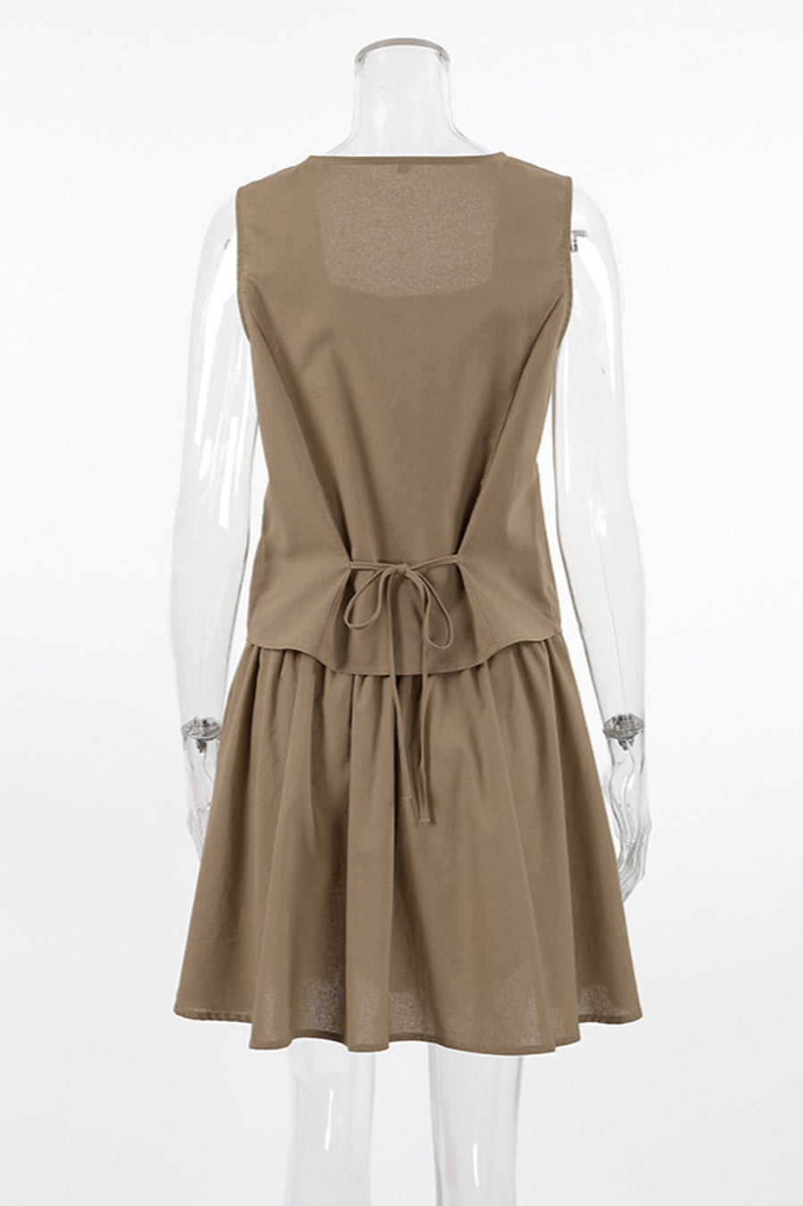Khaki Tailored Vest & Mini Skirt Set