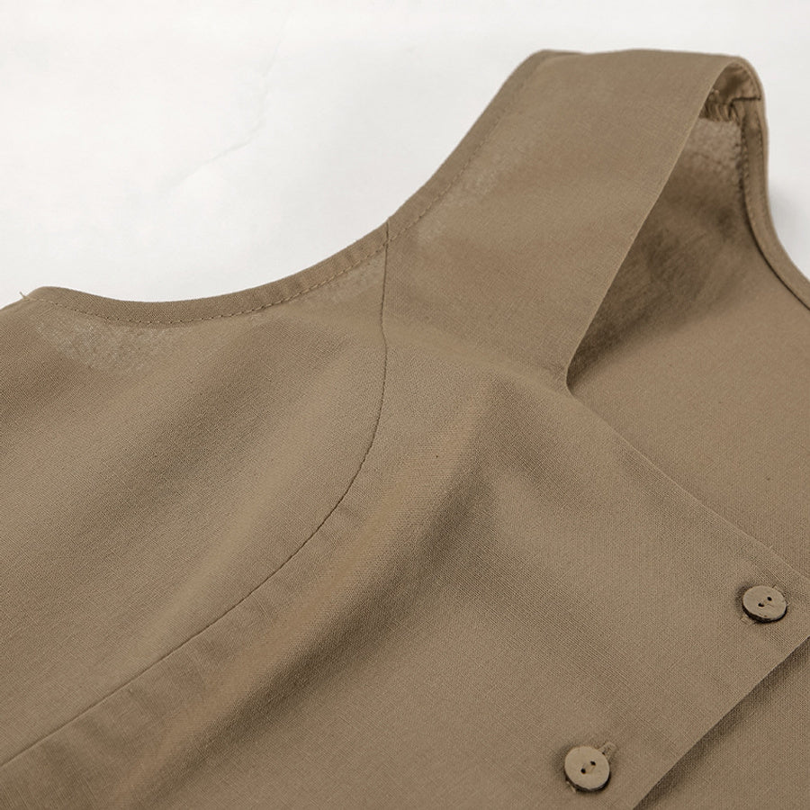 Khaki Tailored Vest & Mini Skirt Set