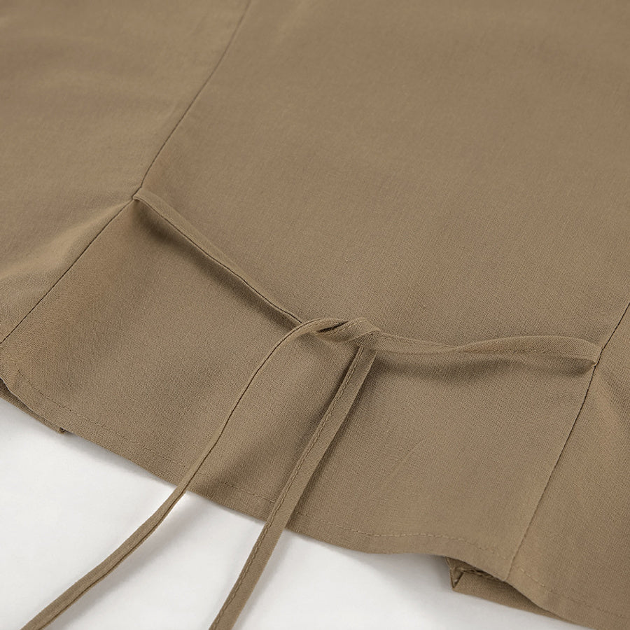 Khaki Tailored Vest & Mini Skirt Set