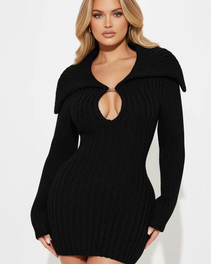 Cozy Keyhole Knit Mini Dress