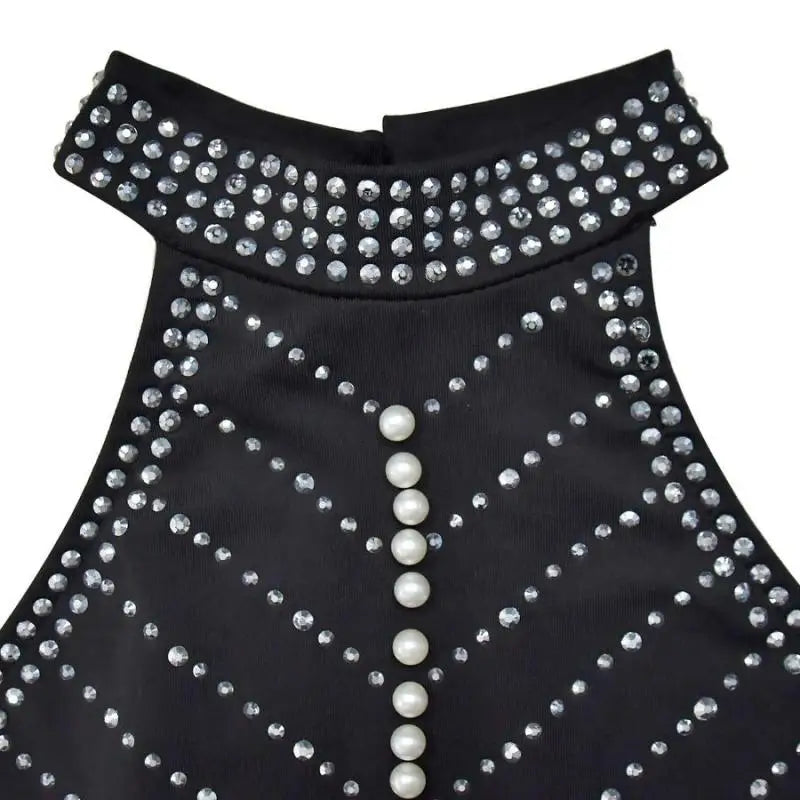 Lady In Rhinestone and Pearls Mini Dress - Dresses