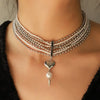 Layered Faux Pearl Rhinestone Heart Pendant Necklace
