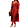 Leading The Way Jumpsuit/ Long Cardigan - S / Red
