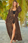 Leopard Open Front Long Sleeve Cover Up - Cardigan Ups