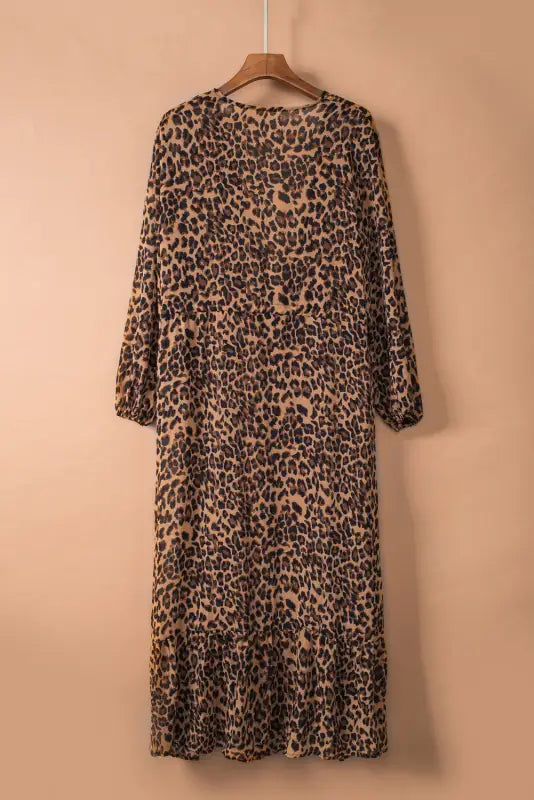 Leopard Open Front Long Sleeve Cover Up - Cardigan Ups