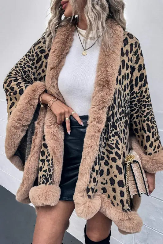 Leopard Open Front Poncho - One Size / Camel - Ponchos