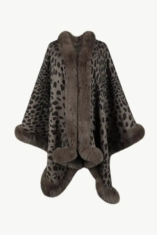 Leopard Open Front Poncho - One Size / Chocolate - Ponchos
