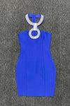 Lock n Key Rhinestone Halter Neck Mini Dress - S / Blue