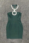 Lock n Key Rhinestone Halter Neck Mini Dress - S / Green