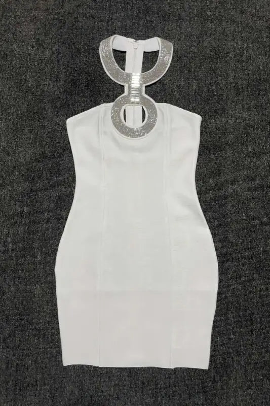 Lock n Key Rhinestone Halter Neck Mini Dress - S / White