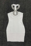 Lock n Key Rhinestone Halter Neck Mini Dress - S / White