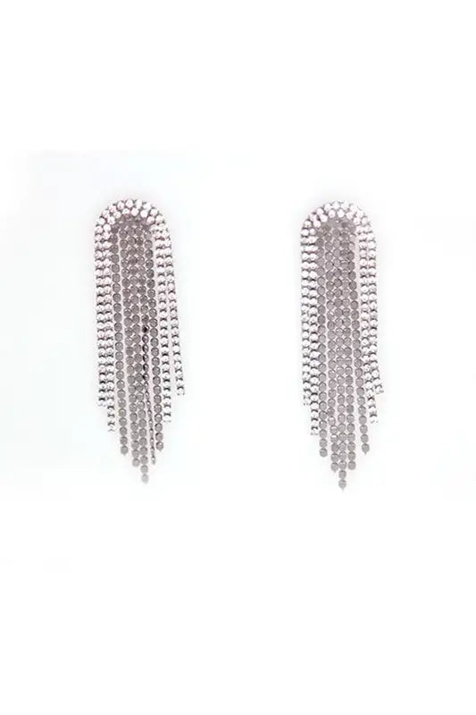 Long Chandelier Tassel Earrings - Rhinestones / Black - Drop