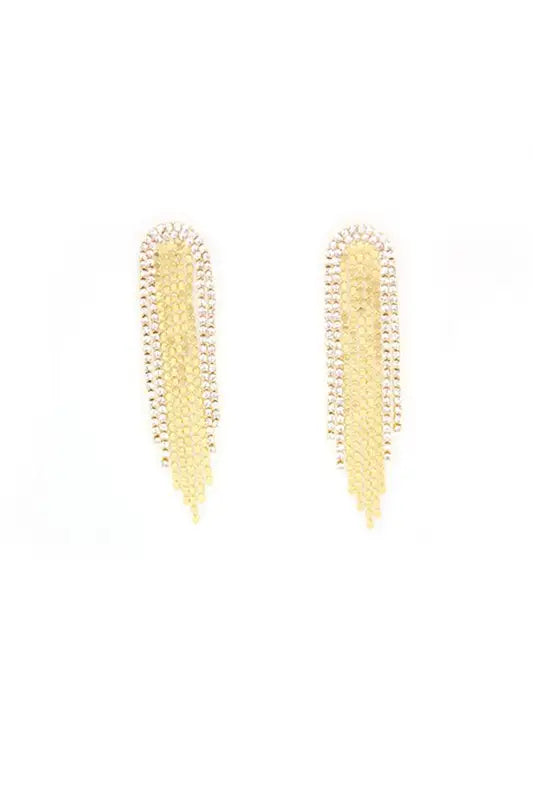 Long Chandelier Tassel Earrings - Rhinestones / Gold - Drop