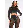 Long Sleeve Mesh Cropped Top and Pant Set - S / Black - Sets