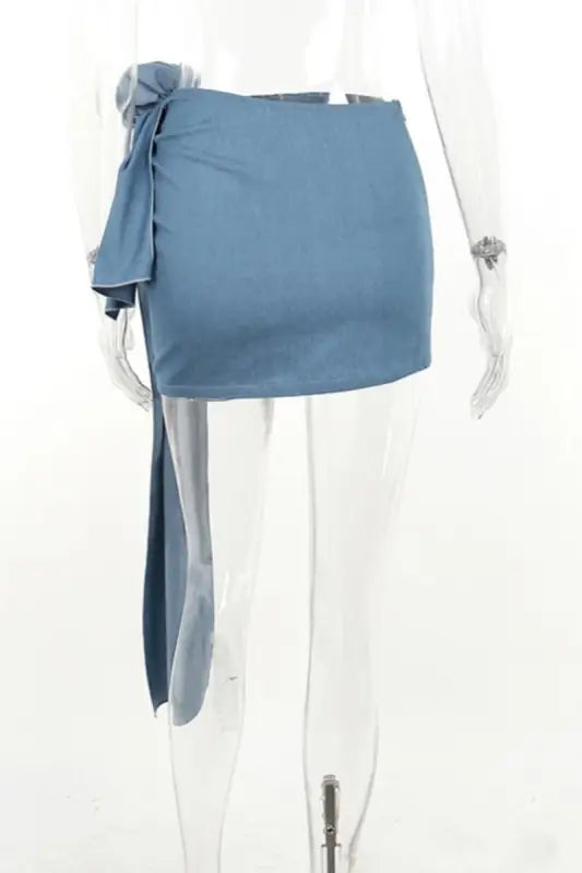Long Tassel Three-dimensional Flower Denim Mini Skirt
