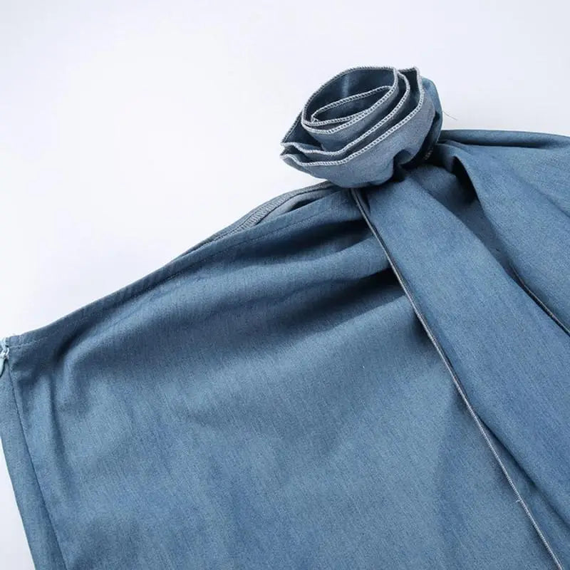 Long Tassel Three-dimensional Flower Denim Mini Skirt