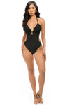 Low Cut Ruffled Edge Cut-Out Swimsuit - One-Piece Swimsuits
