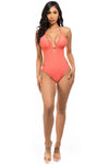 Low Cut Ruffled Edge Cut-Out Swimsuit - One-Piece Swimsuits