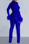 Madame Feather Embellished Sleeve Sequin Catsuit (S-2XL)