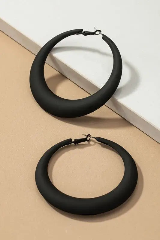 Matte Color Coated Puff Hoop Earrings - 2.75 inches / Black