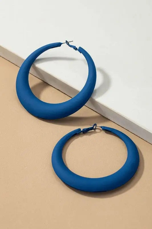 Matte Color Coated Puff Hoop Earrings - 2.75 inches / Blue