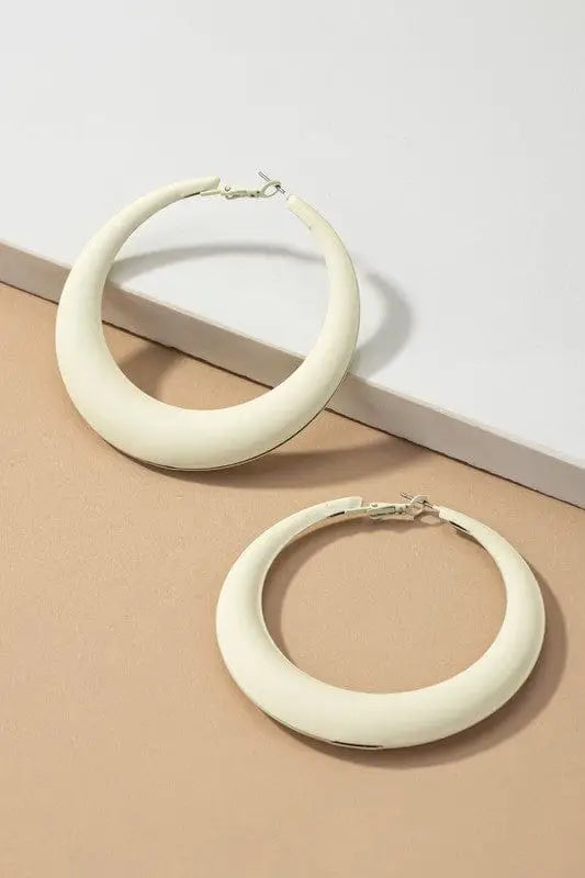 Matte Color Coated Puff Hoop Earrings - 2.75 inches / Cream