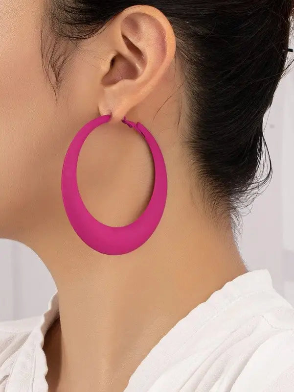 Matte Color Coated Puff Hoop Earrings - 2.75 inches